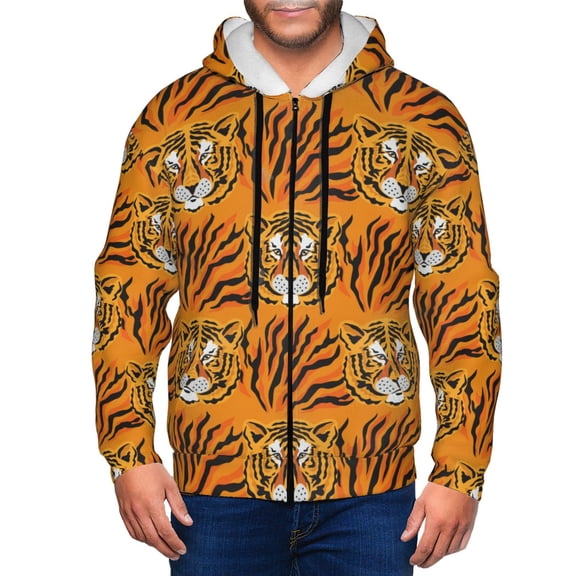 Kdxio Tiger Print Men Hoodies Casual Hoodies for Men with Zip Pockets Full Zip Long Sleeve Sweatshirt Sports Hooded Jacket-Large