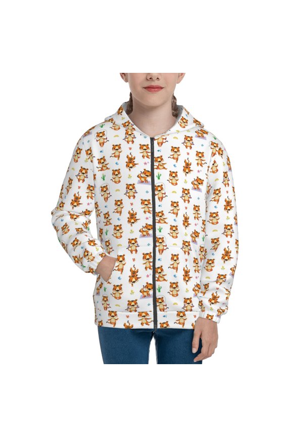 Tigers go in for Sports Pattern Kids Boys Girls Zip Up Hoodie 3D Printed Hooded Sweatshirt Hoody Coat with Pocket 7-12 Y-Small