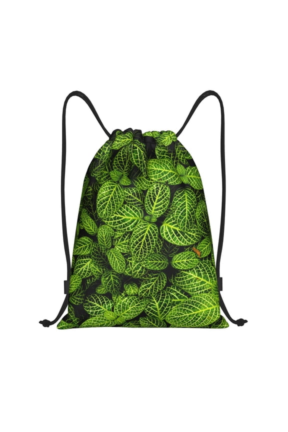Tiny Green Fern Leaves Print Drawstring Backpack Bag,Waterproof Draw String Back Sack, Gym Drawstring Bags Swim Bag For Unisex