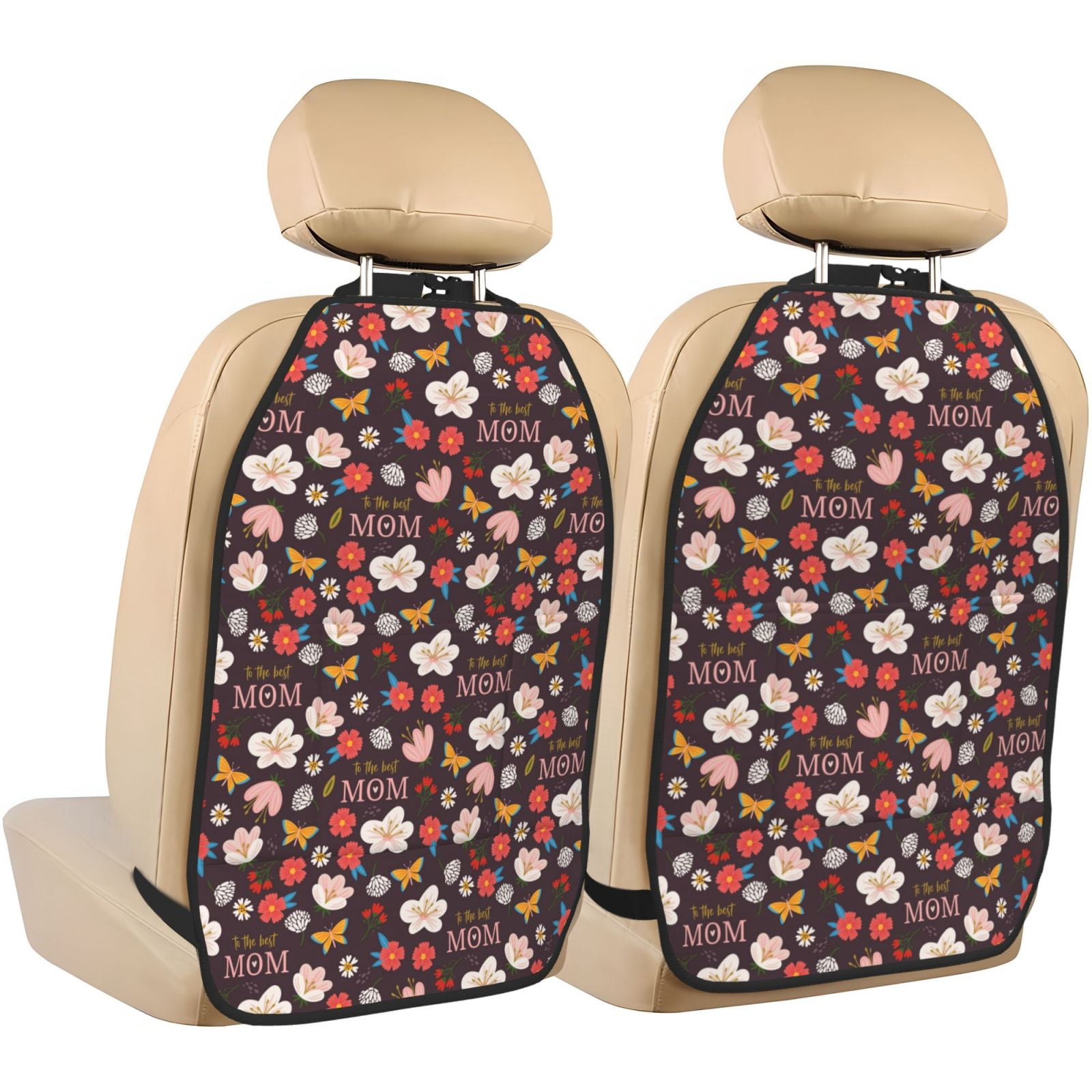 Kdxio To The Best Mom Print 2 Pack Car Kick Mat Seat Cover Back Protector Mat with Pockets for Organizer Backseat Protector and Storage Anti Kick Pad for Vehicles