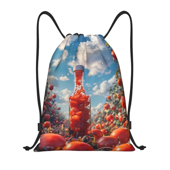 Kdxio Tomato Field Bottle Print Drawstring Backpack Bag,Waterproof Draw String Back Sack, Gym Drawstring Bags Swim Bag For Unisex