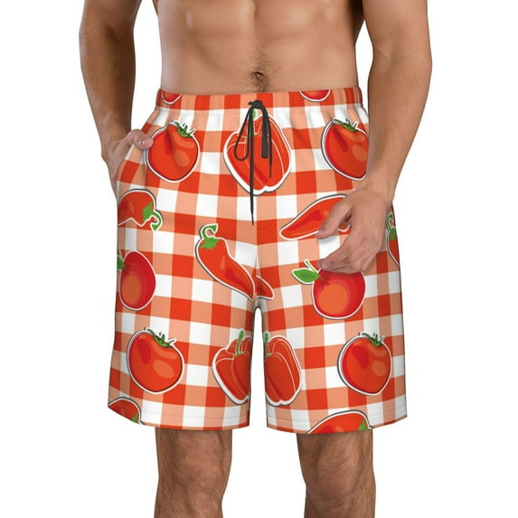 Kdxio Tomatoes And Chili Pattern Mens Casual Shorts - Drawstring Summer Beach Sports Shorts for Men