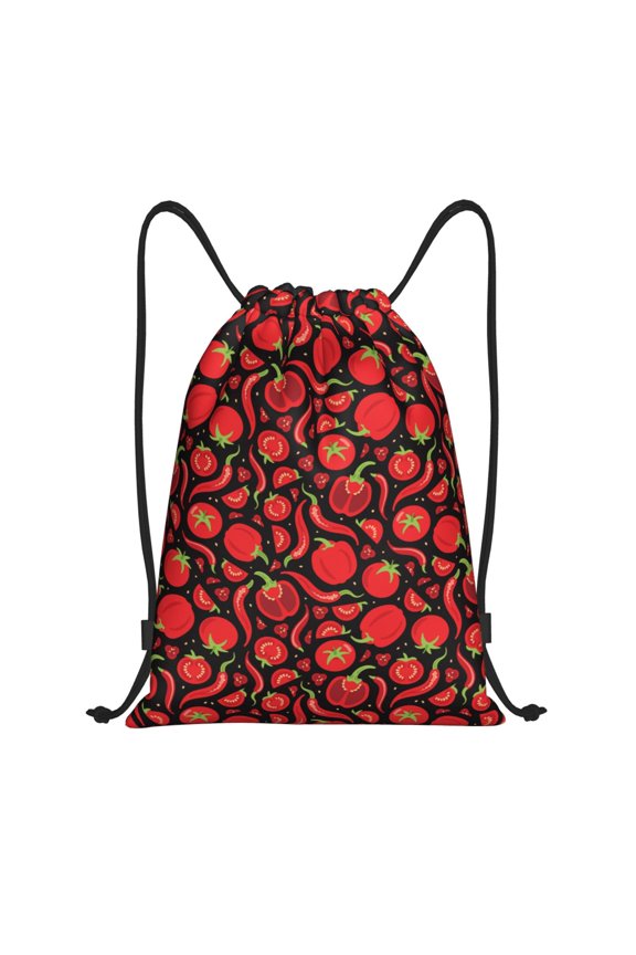 Tomatoes And Chili Print Drawstring Backpack Bag,Waterproof Draw String Back Sack, Gym Drawstring Bags Swim Bag For Unisex
