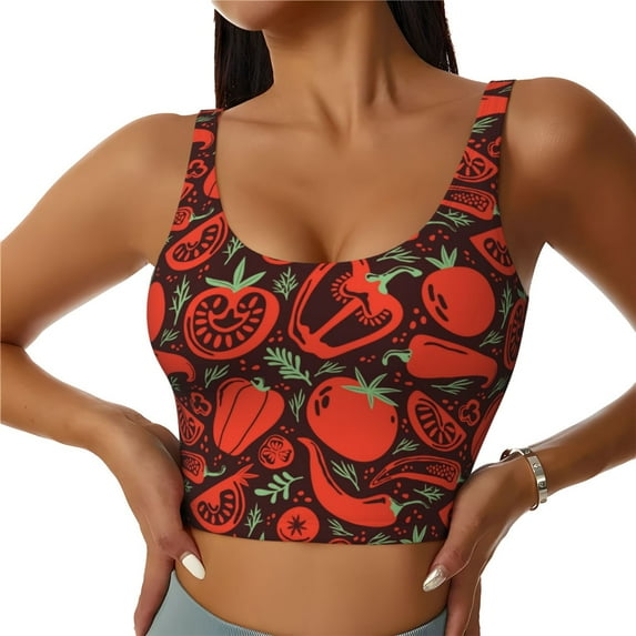 Kdxio Tomatoes And Chili Print Workout Crop Tank Top for Women Racerback Yoga Tank Tops Athletic Sports Shirts Exercise Undershirts