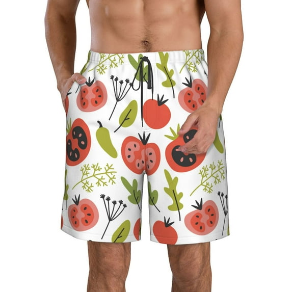 Kdxio Tomatoes Pattern Mens Casual Shorts - Drawstring Summer Beach Sports Shorts for Men