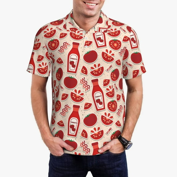 Kdxio Tomatoes Print Men's Short Sleeve Polo Shirt,Midweight Men's Shirt