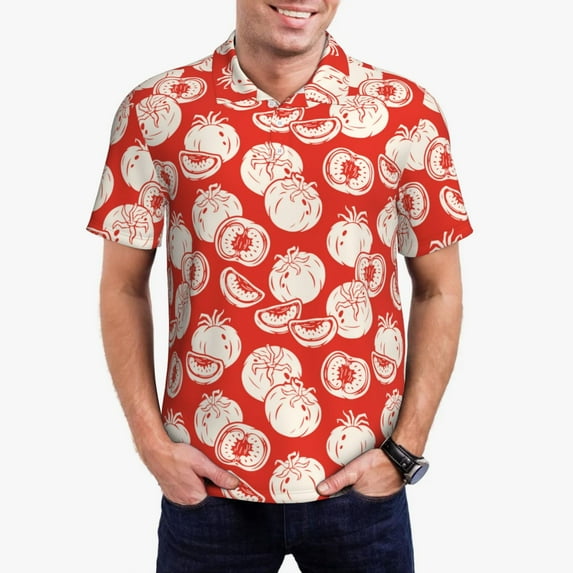 Kdxio Tomatoes Print Men's Short Sleeve Polo Shirt,Midweight Men's Shirt