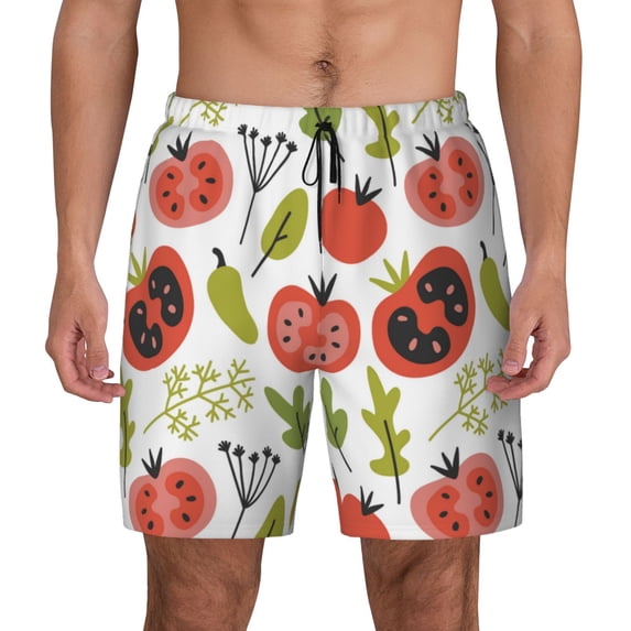 Kdxio Tomatoes Print Men's Swim Trunks with Compression Liner 7 Inch Inseam Quick Dry Swim Shorts