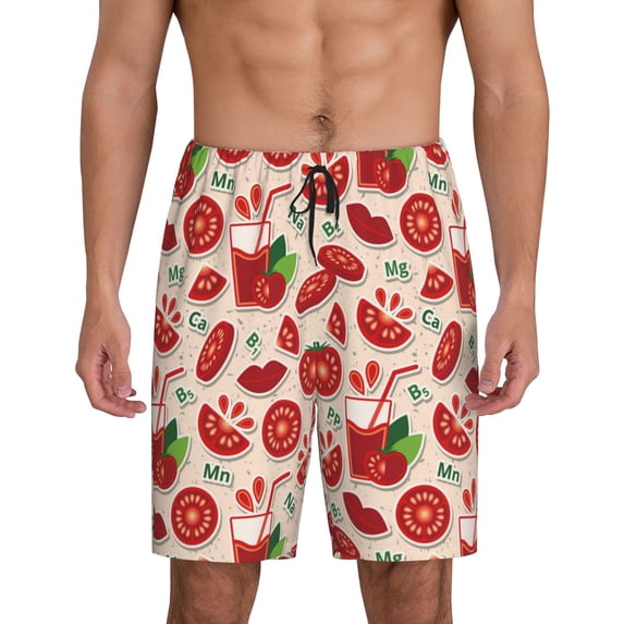 Kdxio Tomatoes Print Mens Sleep Shorts Bottoms Soft Comfy Pajama Wear Pants with Drawstring Pockets
