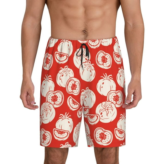 Kdxio Tomatoes Print Mens Sleep Shorts Bottoms Soft Comfy Pajama Wear Pants with Drawstring Pockets