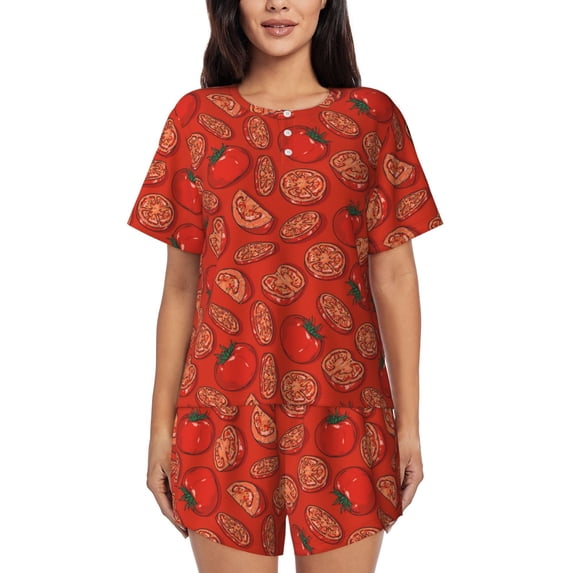Kdxio Tomatoes Print Pajamas Sets for Women Short-Sleeved Pjs with Lounge Shorts Two Piece Sleepwear S-4XL