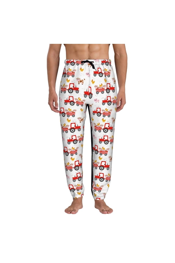 Red Wheeled Tractors Pattern Joggers,Sweatpants for Men with Pockets-