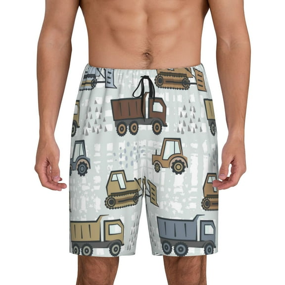 Kdxio Tractor and Dumper Print Mens Sleep Shorts Bottoms Soft Comfy Pajama Wear Pants with Drawstring Pockets