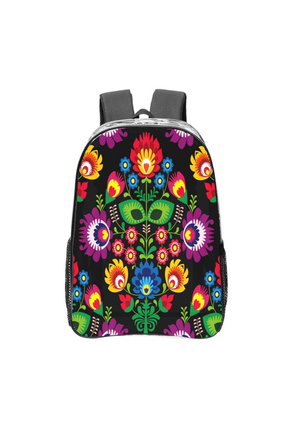 Traditional Floral Polish Clear Backpack, Transparent Bookbag for School for Women Men, Capacity Clear Bag for College, Travel