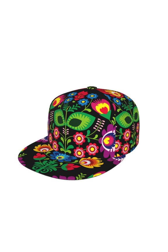 Traditional Floral Polish Print Snapback Hat for Men Women,Adjustable Baseball Cap