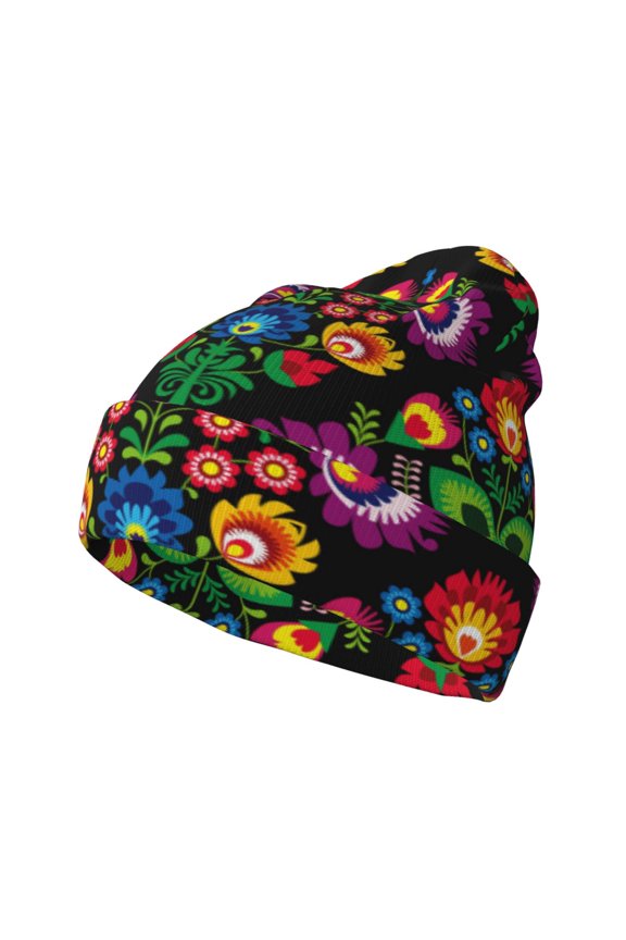 Traditional Floral Polish Winter Beanie for Men Women Beanie Knit Hat Cuffed Cap Beanie Knit Chunky Snow Cap