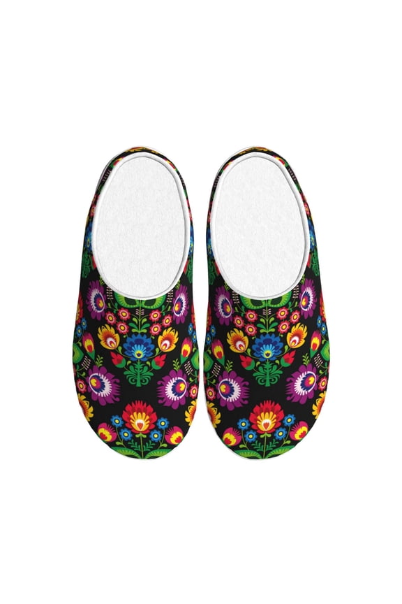 Traditional Floral Polish Women's Men's Slippers Plush Slip-On House Slipper for Winter Indoor Soft Cushion Non-slip Fluffy Slides Slippers-37/38