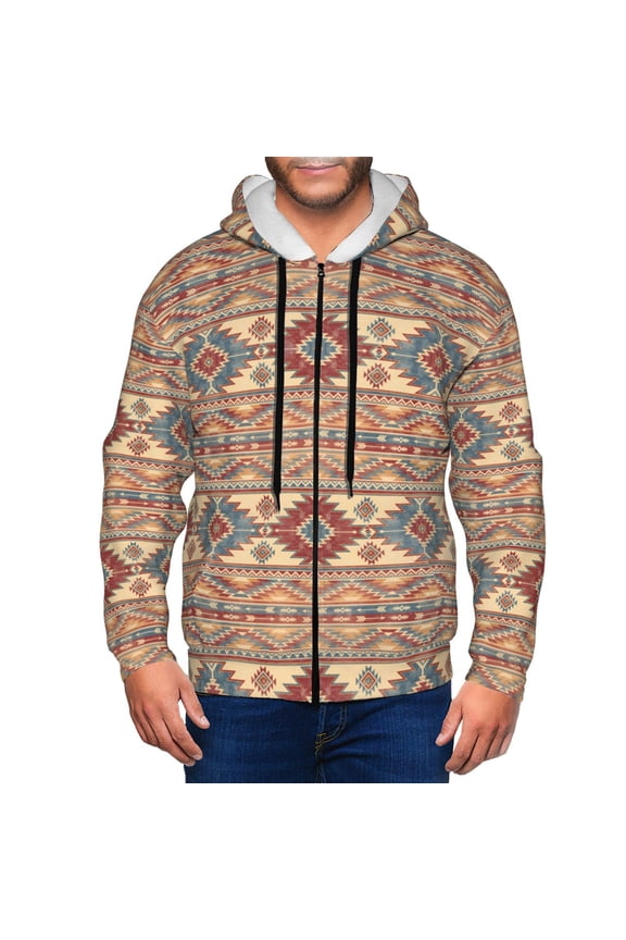 Traditional Tribal Aztec Print Men Hoodies Casual Hoodies for Men with Zip Pockets Full Zip Long Sleeve Sweatshirt Sports Hooded Jacket-Large