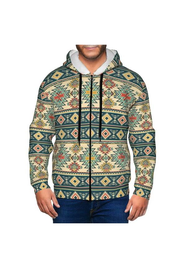 Traditional Tribal Aztec1 Print Men Hoodies Casual Hoodies for Men with Zip Pockets Full Zip Long Sleeve Sweatshirt Sports Hooded Jacket-Medium