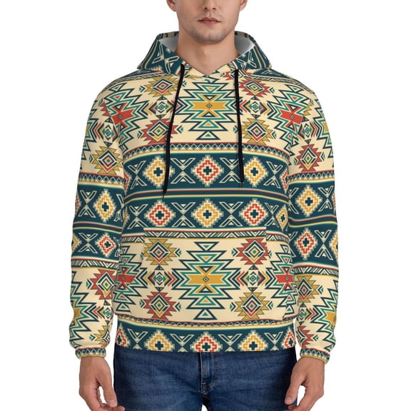 Kdxio Traditional Tribal Aztec1 Print Mens Casual Hooded Collar Drawstring Hoodies Pullover Sweatshirts Casual Long Sleeve Shirts-