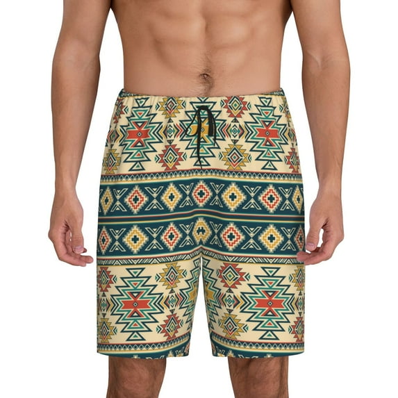 Kdxio Traditional Tribal Aztec1 Print Mens Sleep Shorts Bottoms Soft Comfy Pajama Wear Pants with Drawstring Pockets