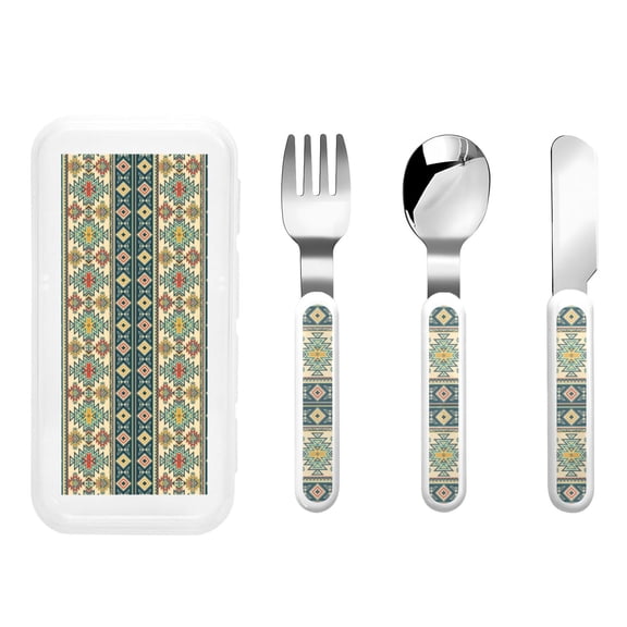 Kdxio Traditional Tribal Aztec1 Toddler Utensils Set - Kids Silverware Set, Set Kids Utensils Set with Case for Preschooler Children