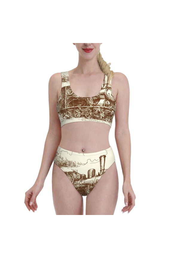 Train for Womens High Waisted Bikini Top Sports Style Two Piece Bathing Suits