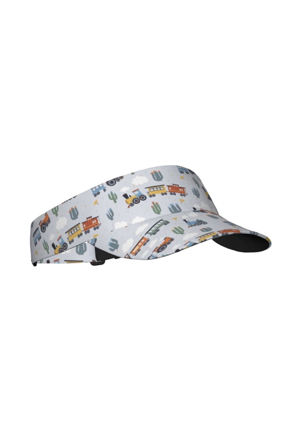 Trains And Cactuse Print Sun Visor Hat Golf Visor Adjustable Velcro Outdoor Sports Cap for Men Women