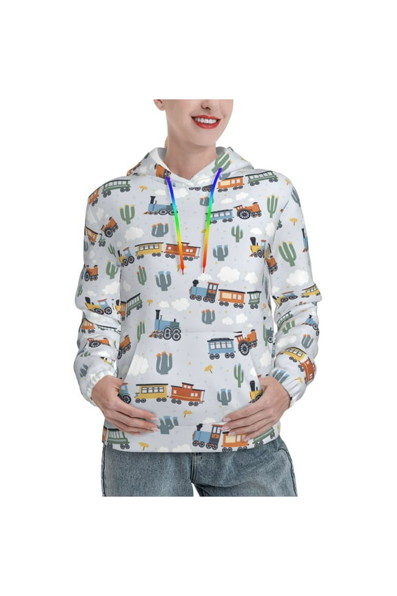 Trains And Cactuse Print Womens Oversized Hoodies Sweatshirts Hooded Pullover Tops Sweaters Casual-Medium
