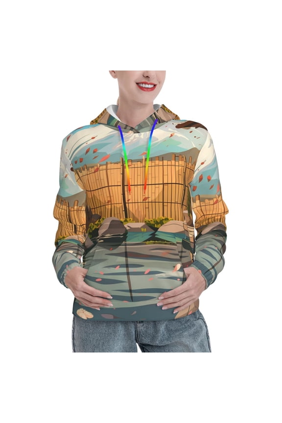 Tranquil Garden Landscape Print Womens Oversized Hoodies Sweatshirts Hooded Pullover Tops Sweaters Casual-X-Large