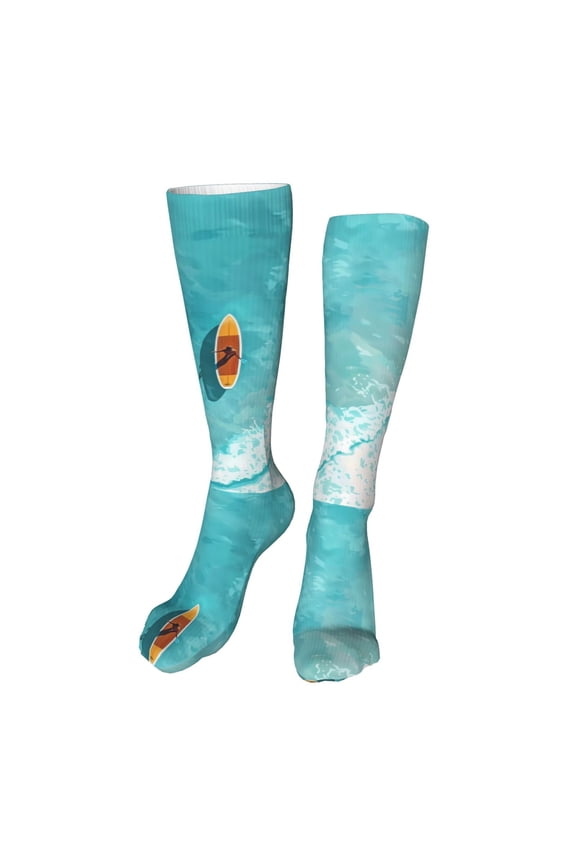 Tranquil Ocean Canoe Journey Funny Silky Novelty Funky Long Knee High Socks Soft 3D Print Cosplay Crazy Stockings for Men Women