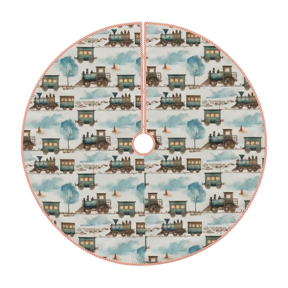 Kdxio Transport Train Print Christmas Tree Skirt Christmas Xmas Tree Skirts Mat for New Year Holiday Christmas Party Decorations-36"