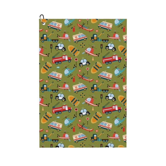 Kdxio Transportation Prints Pattern Golf Towel (24" X 16") with Carabiner Clip - The Convenient Golf Cleaning Towel