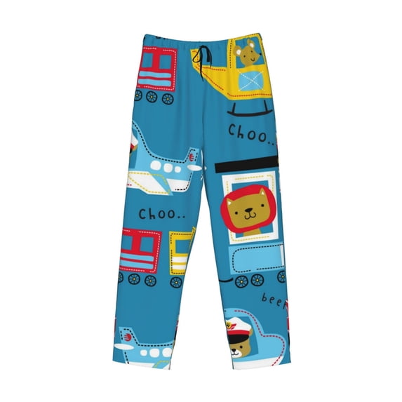 Kdxio Transportations With Cute Animals Print Men's Sleep Pajama Pant Lounge Pants with Pockets