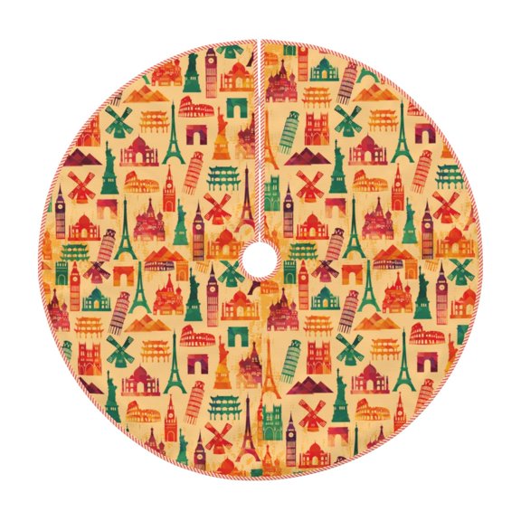 Kdxio Travel And Tourism Print Christmas Tree Skirt Christmas Xmas Tree Skirts Mat for New Year Holiday Christmas Party Decorations-48"