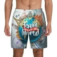 thumbnail image 1 of Kdxio Travel Around The World Print Men'S Swim Trunks With Compression Liner 7 Inch Inseam Quick Dry Swim Shorts, 1 of 7