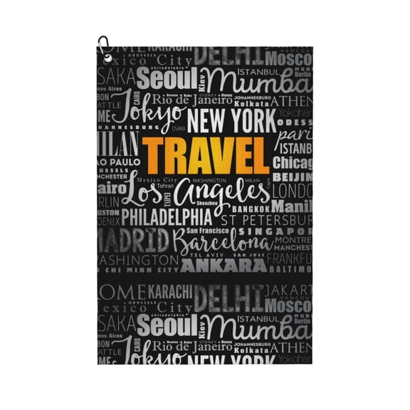 Kdxio Travel Pattern Golf Towel (24" X 16") with Carabiner Clip - The Convenient Golf Cleaning Towel