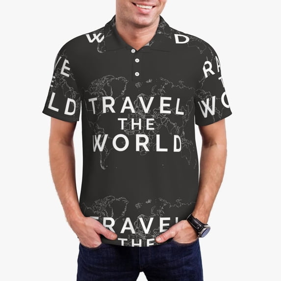 Kdxio Travel The World1 Print Men's Short Sleeve Polo Shirt,Midweight Men's Shirt