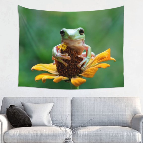 Kdxio Tree Frog Sitting On Sunflowes Wall Hanging Tapestries Banner For Bedroom College Dorm Home Living Room Party Decor 29X37 In