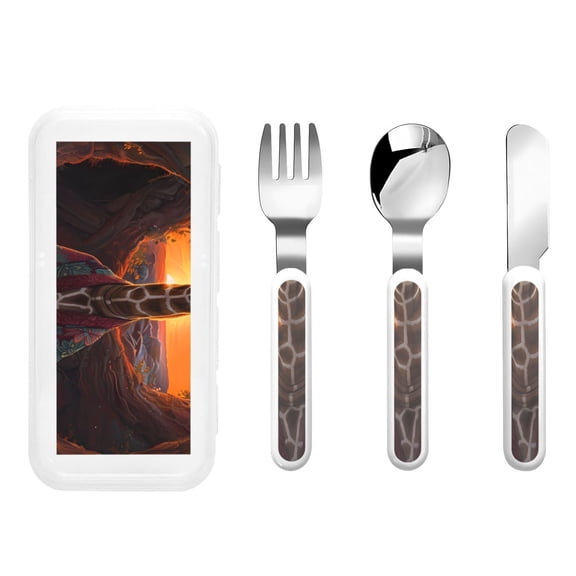 Kdxio Tree Hollow Meditating Giraffe Toddler Utensils Set - Kids Silverware Set, Set Kids Utensils Set with Case for Preschooler Children