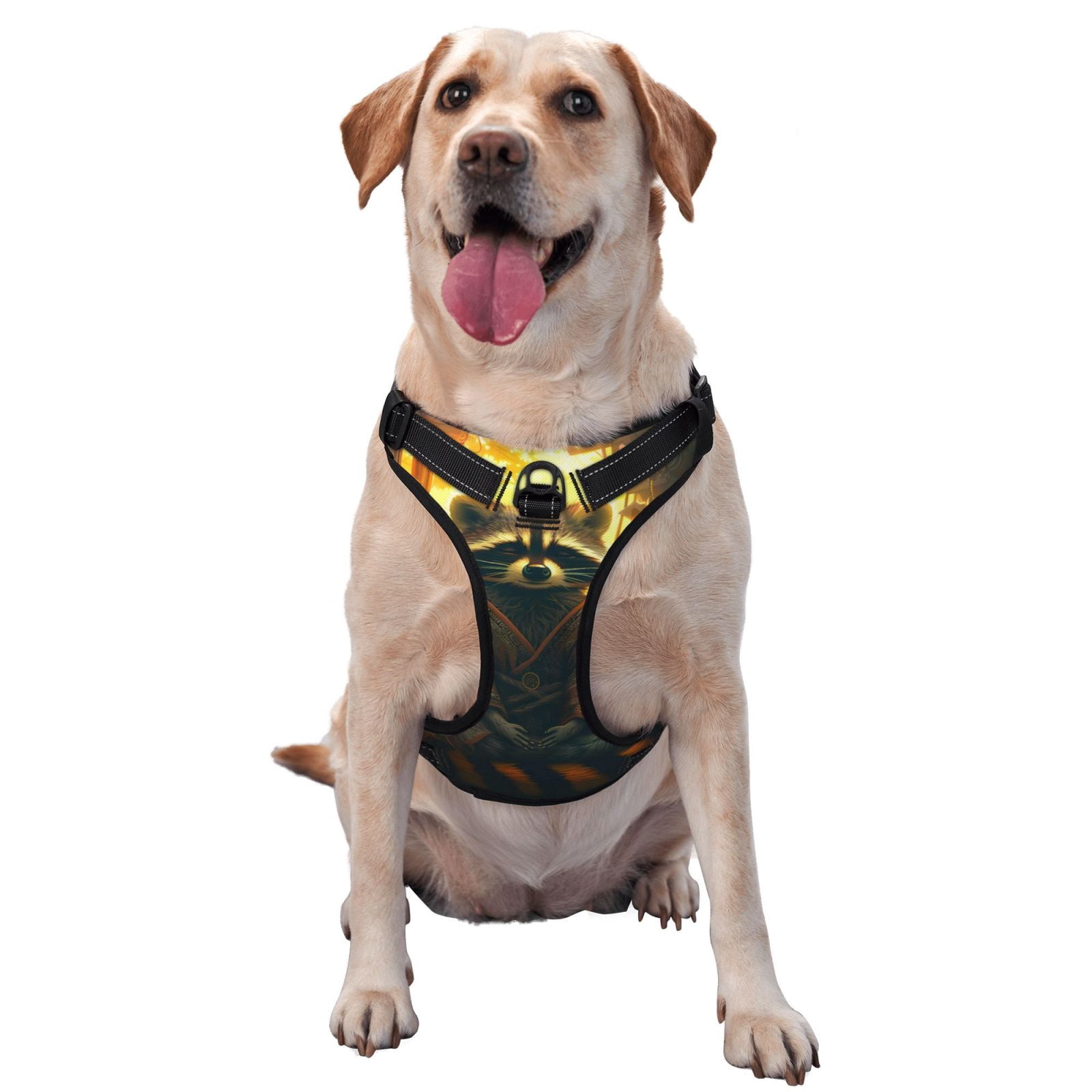 Kdxio Tree Meditating Raccoon Print No Pull Dog Harness Adjustable Reflective Oxford Easy Control Medium Large Dog Harness for Training and Everyday-Medium