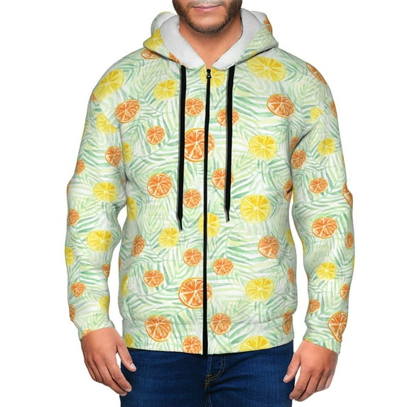 Kdxio Tree Palms Lemon Print Men Hoodies Casual Hoodies for Men with Zip Pockets Full Zip Long Sleeve Sweatshirt Sports Hooded Jacket-Large