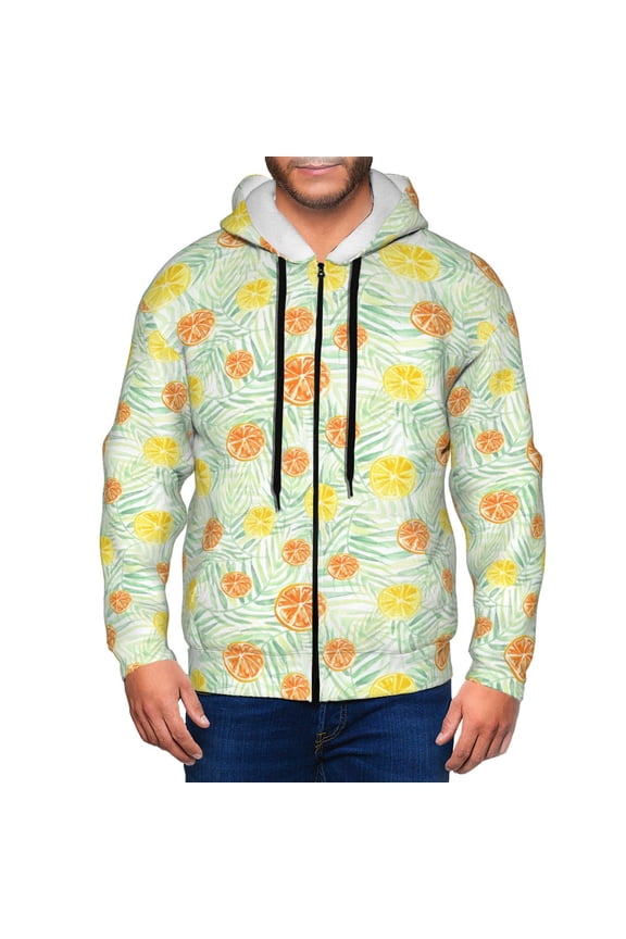 Tree Palms Lemon Print Men Hoodies Casual Hoodies for Men with Zip Pockets Full Zip Long Sleeve Sweatshirt Sports Hooded Jacket-Small