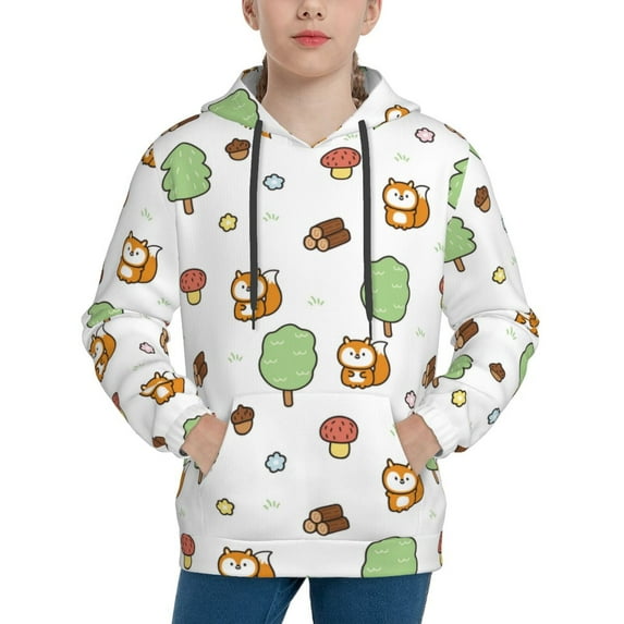 Kdxio Tree Squirrel Pattern Boys Athletic Unisex Boys Girls Hoodie with Pocket Sweatshirts-X-Large