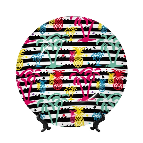 Kdxio Trendy Colorful Pineapples Bone China Decorative Plate Ceramic Decorative Plate for Home Office Wall Stand Decorative Plates for Home Bedroom-8in