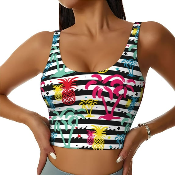 Kdxio Trendy Colorful Pineapples Print Workout Crop Tank Top for Women Racerback Yoga Tank Tops Athletic Sports Shirts Exercise Undershirts