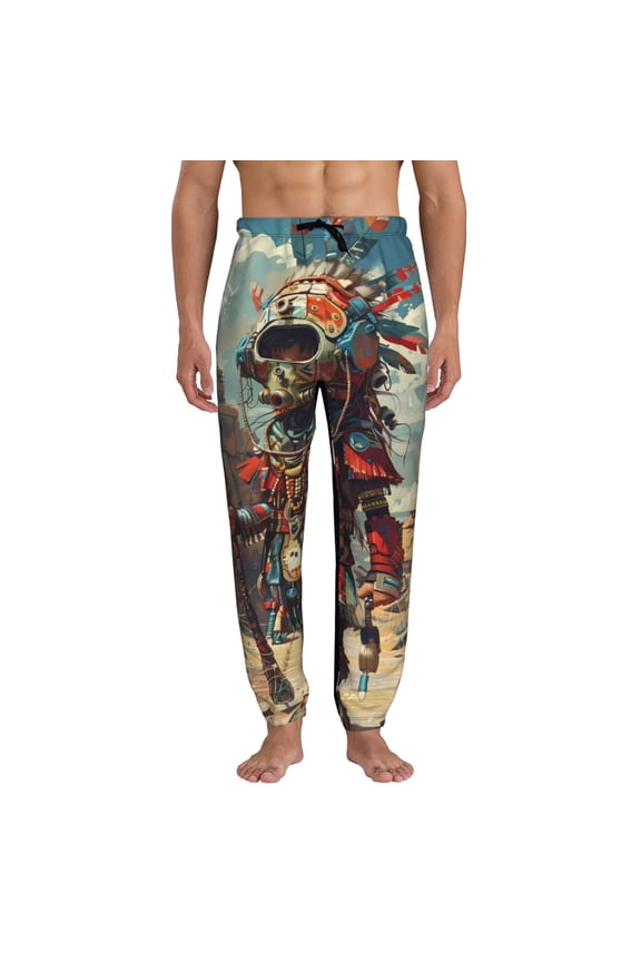 Tribal Futuristic Warrior Pattern Joggers,Sweatpants for Men with Pockets-Large