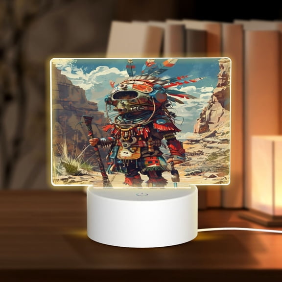 Kdxio Tribal Futuristic Warrior Rectangular Acrylic Night Light Acrylic Sleep Night Light Friend Gifts for Birthday Gifts for Women Teens Boys Girls
