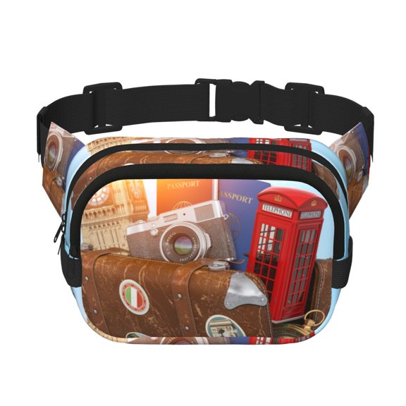 Kdxio Trip to London Crossbody Double Layer Waist Bag Belt Bag for Unisex Fanny Pack Fashion Waist Packs for Hiking Running Shopping Traveling