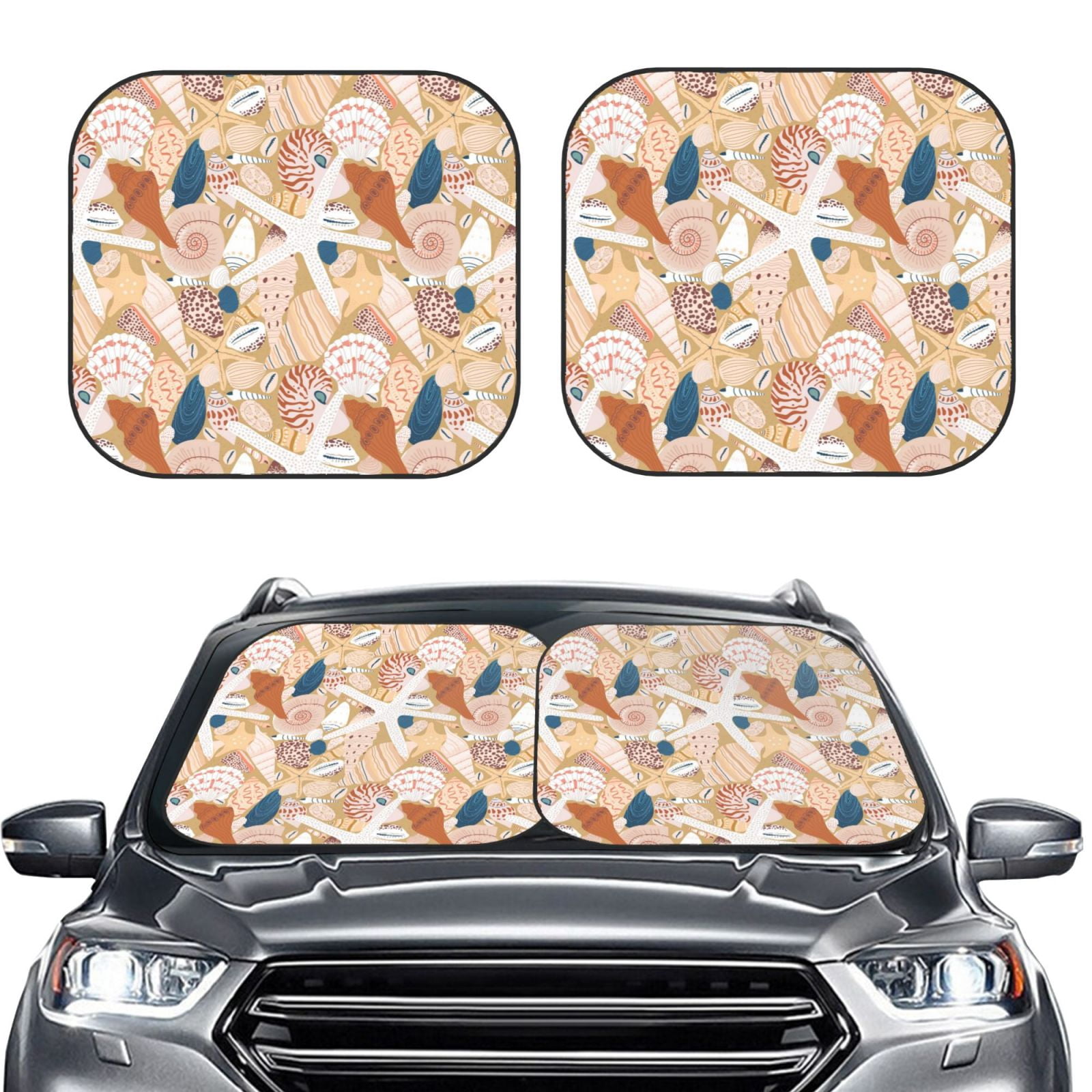 Kdxio Tropical Beach Sea Shell Print 2-Piece Sun Shade Front Windshield ...